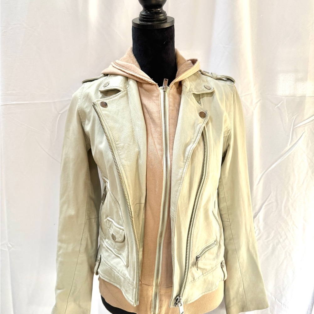 Doma Leather Biker Jacket, Pink Hood
